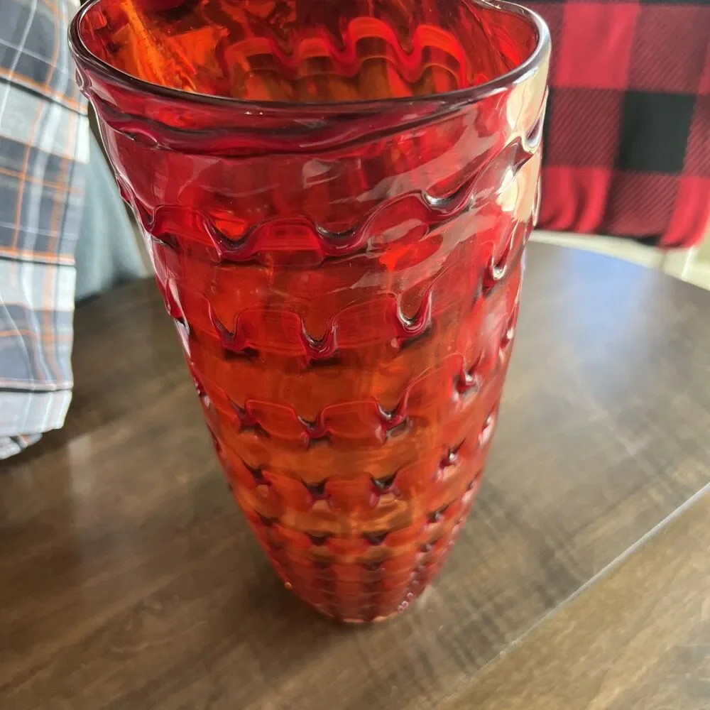 Pier 1 Red Art Glass Vase 13.5